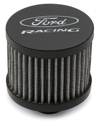 Engine Valve Cover Breather 3 Inch Dia Ford Logo Push-In w/o Hood Black Crinkle Ford Racing