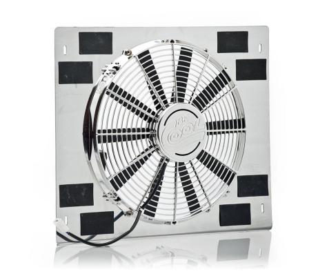 16 Inch Medium Profile Puller Fan Show and Go Stainless Shroud 22 Inch W x 18 Inch H w/Chrome Be Cool Radiator