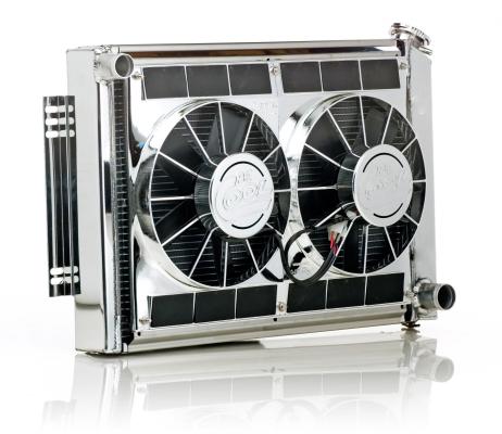 Downflow Radiator Module Factory-Fit Polished Finish Show and Go for 55-59 Chevrolet/GM 1/2, 3/4, 1 Ton Pickups/Suburban/Panel Delivery w/Std Trans Be Cool Radiator