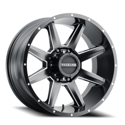 Aluminum Wheels 20x9 Stryker 954M Milled-Dimples Satin Black 18 Offset 8 on 180 Bolt Pattern 124.2 Bore Raceline