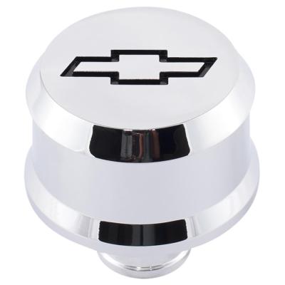 Slant-Edge Aluminum Push-In Air Breather Cap Chrome Finish Recessed Black Bowtie Emblem Proform