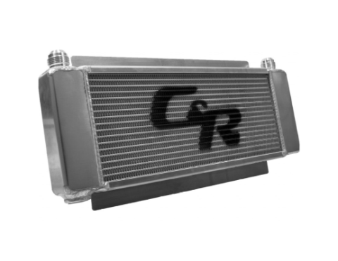 Oil Cooler - DLM 32mm Single Pass 17.50 Inch x 6 Inch -12 Males and 1/2 Inch NPT Temp Sensor Bung C&amp;R Racing