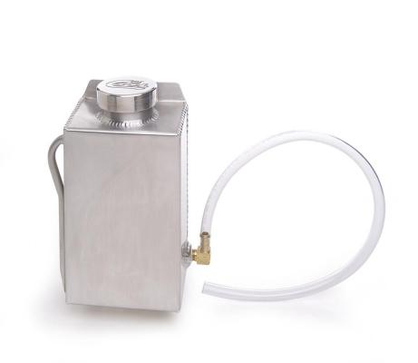 Vertical Coolant Recovery Tank &amp; Cap 8 x 5 X 3 1/2 Inch w/Driver Inlet Fabricated Aluminum Natural Finish Be Cool Radiator
