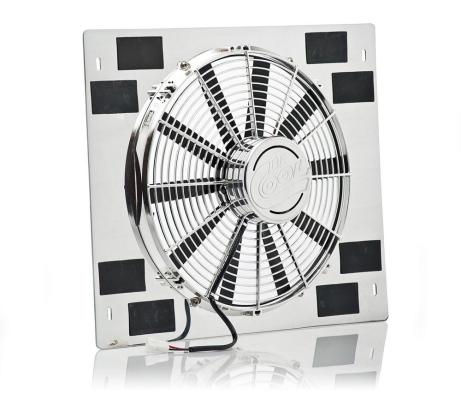 16 Inch Show and Go Stainless Shroud 22 Inch W x 18 Inch H w/Chrome Puller Fan Be Cool Radiator