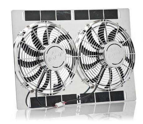 13 Inch Show and Go Stainless Shroud 27 Inch W x 18 Inch H w/Dual Chrome High Torque Puller Fans Be Cool Radiator