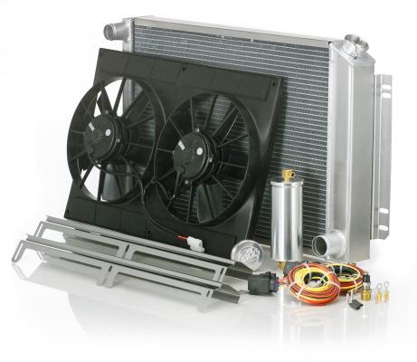 Downflow Radiator Module Factory-Fit Polished Finish for 55-59 Chevrolet/GM 1/2, 3/4, 1 Ton Pickups/Suburban/Panel Delivery w/Std Trans Be Cool Radiator