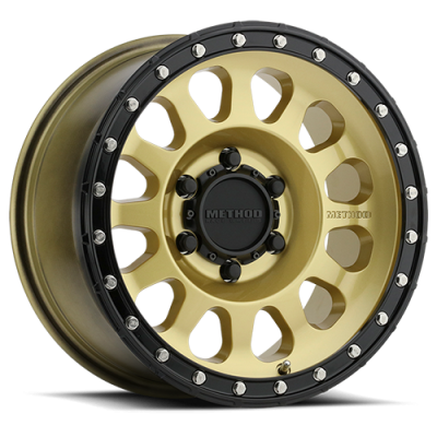 Aluminum Wheels 20x9 MR315 Bolt Pattern 6 On 139.7 Offset 18 Lip Size 2.13 Gold GD Black Street Loc Method