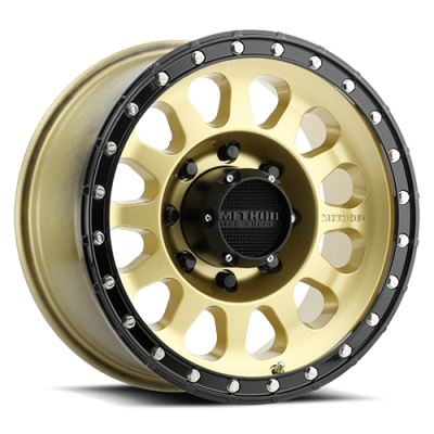 Aluminum Wheels 17x8.5 MR315 Bolt Pattern 8 On 180 Offset 25 Lip Size 1.89 Gold GD Black Street Loc Method