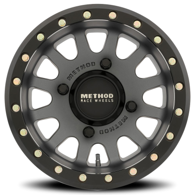 Aluminum Wheels 15x6 MR401 Beadlock UTV Bolt Pattern 4 On 136 Offset 53 Lip Size 0 Titanium GY Matte Black Ring Method