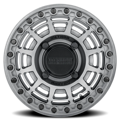 Aluminum Wheels 15x10 MR415 Beadlock UTV Bolt Pattern 4 On 136 Offset 25 Lip Size 2.09 Graphite GY Gloss Graphite Ring Method