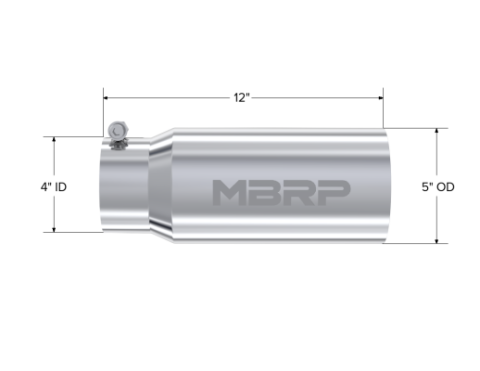 Exhaust Tail Pipe Tip 5 Inch O.D. Dual Wall Straight 4 Inch Inlet 12 Inch Length T304 Stainless Steel MBRP
