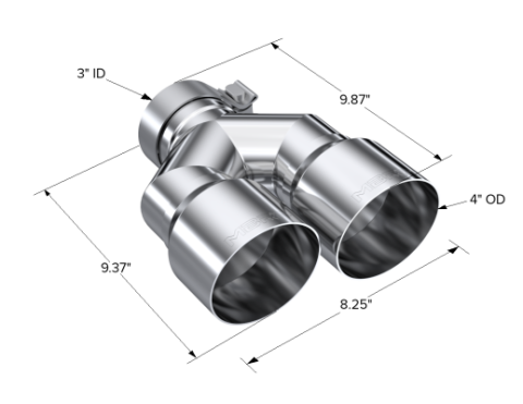 T304 Stainless Steel Tip 3.0 Inch ID 4.0 Inch OD Dual Out 9.87 Inch Length Dual Wall MBRP