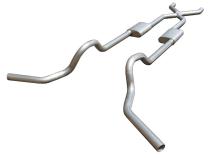 Crossmember Back w/X-Pipe Exhaust System 67-74 GM Split Rear Dual Exit 2.5 in Intermediate And Tail Pipe Turbo Pro Muffler/Hdw Incl Tip Not Incl Natural Finish 409 Stainless Steel Pypes Exhaust