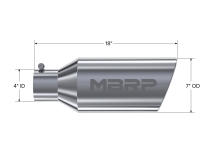 Exhaust Tail Pipe Tip 7 Inch O.D. Rolled End 4 Inch Inlet 18 Inch Length T304 Stainless Steel MBRP